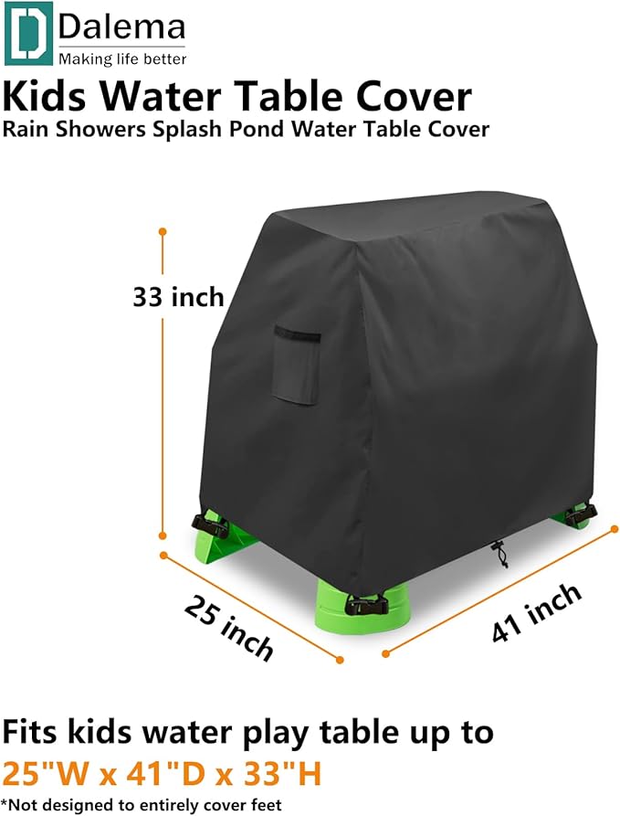 Kids Water Table Cover,Outdoor Heavy 600D Waterproof Anti-UV Dustproof Kids Water Play Table Cover,Compatible with Step2 Rain Showers Splash Pond Toddler Water Table,Black,Cover Only