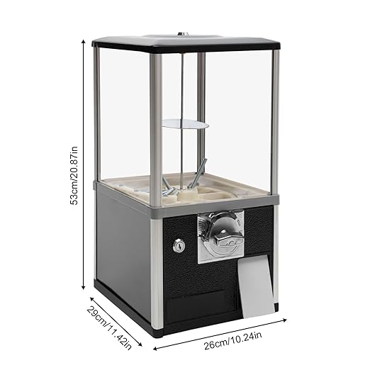 25 Cents Coin Operated Vending Machine, 20.87" Height Commercial Candy Gumball Machine Huge Load Capacity Candy Vending Machine, Big Capsule Vending Machine for 1.77-1.97in Ball Diameter (Black)