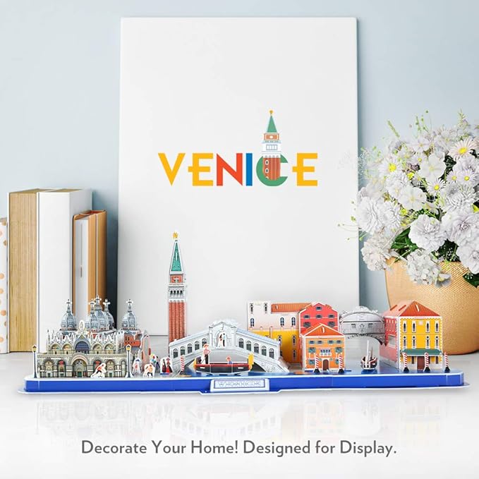 CubicFun 3D Puzzle for Adults Kids Bavaria Cityline Venice Italy Building Model Kits Toys Gift for Men and Women, San Marco Basilica, Rialto Bridge, Venice Grand Canal and Bridge of Sighs 126 Pieces