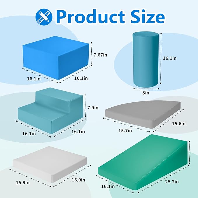 6-Piece Soft PU Leather Toddlers Climbing Toys for Baby - Kids Foam Climbing Blocks for Toddlers Indoor - Climb & Crawl Soft Foam Block Activity Play Set - Toys for Kids Crawling Sliding (Mixed Color)