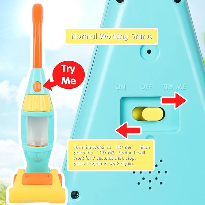 Kids Vacuum Cleaner Toy for Toddler, Toy Vacuum Cleaner with Light & Realistic Sounds, Pretend Role Play Household House Keeping Kids Cleaning Set Playing Learning Toys for Children Girls Boys