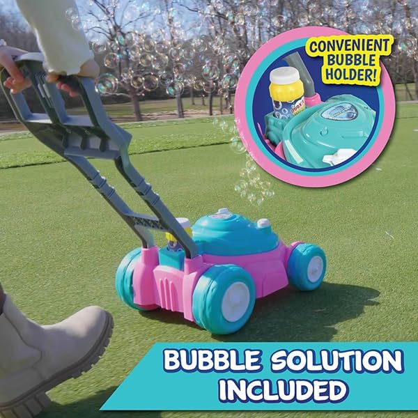 Sunny Days Entertainment Maxx Bubbles Deluxe Bubble Lawn Mower Toy – Includes 4oz Bubble Solution | Outdoor Bubble Machine for Kids | Easy to Use, No Batteries Required | Amazon Exclusive, Pink