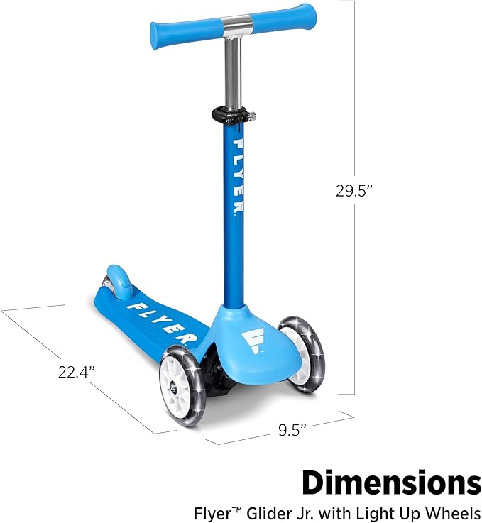 Kids Scooter, Toddler Scooter, Flyer Glider Jr. with Light Up Wheels, Blue, Radio Flyer Ride On Toys for Kids 2-5 Years Old, for Outdoor Riding