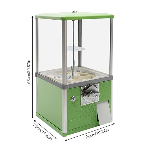Vending Machine, 20.87Inch Height Candy Gumball Machine with Load Capacity Gumball Bank, Metal Candy Vending Machine for 1.77-1.97Inch Gadget,Portable Candy Dispenser Machine for Retail Shop (Green)
