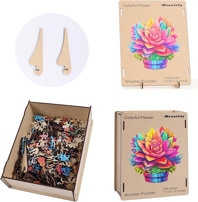 Wooden Puzzle Colorful Flower 500pcs King Size 16.9'' x 16.2'', Luxurious Shaped Wood Puzzle, Beautiful Package, Best Gift for Adults and Kids, Family Game