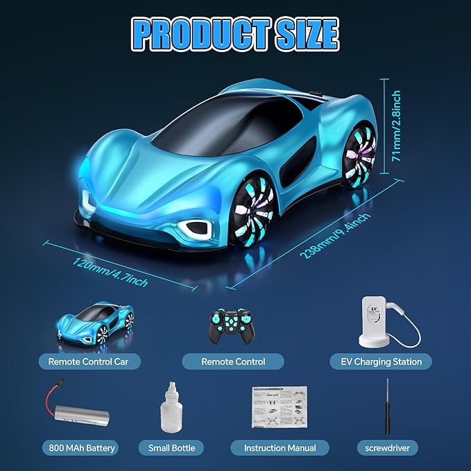 Remote Control Car,RC Drift Car Boys Toys for 4 5 6 7 8 9 10 11 12 Year Old 2.4GHz 360° Rotate RC Cars with Cool Lights, Music & Spray Effects Cool Birthday Presents Gifts for Kids & Boys 4-12