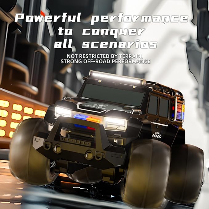 Threeking 1:14 Waterproof Remote Control Car RC Police Cars Trucks SUV Toys Amphipious Truck Toy with Siren Lights for 6 7 8 9 10 11 12 Year Old Kids Boys Girls Indoor Outdoor Toys Gifts Presents