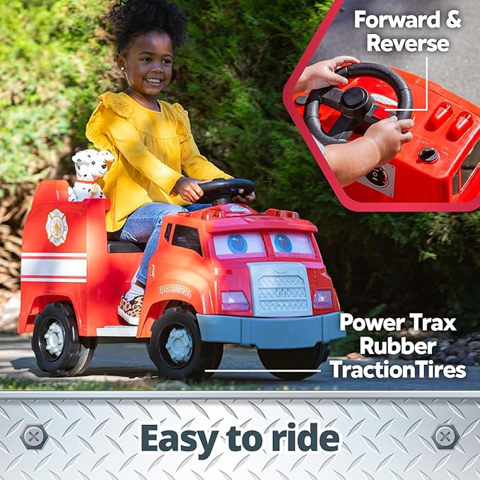 Kid Trax Real Rigs Toddler Fire Truck Interactive Ride On Toy, Kids Ages 1.5-4 Years, 6 Volt Battery and Charger, Sound Effects, Red, Large