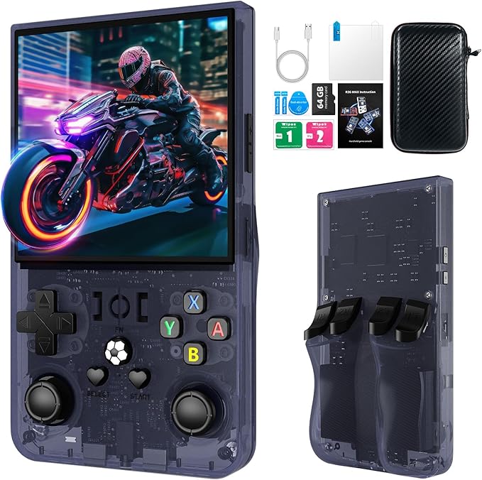 2025 New R36MAX Retro Handheld Game Console, 4.0 Inch IPS Screen Retro Gaming Console, 18000+ Classic Games, Linux System, 4000mAh Battery Portable Pocket Mini Arcade, Built-in 64G, Gray