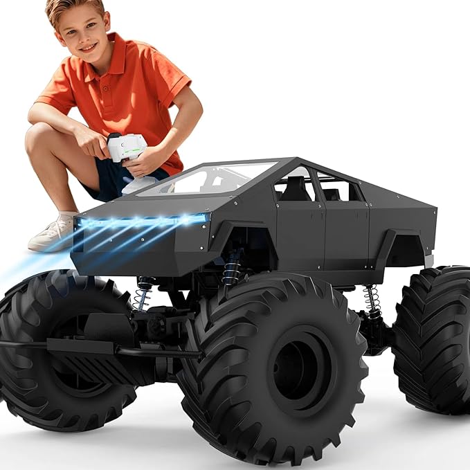 INGQU® 1:8 Big Monster Truck Toys, XXX-Large Alloy 4WD Off Road Remote Control Truck with 3 Powerful Motors LED Headlight, 2.4GHz All Terrain Rock Crawler RC Truck for Boys Kids Age 6 7 8 9 10-12+