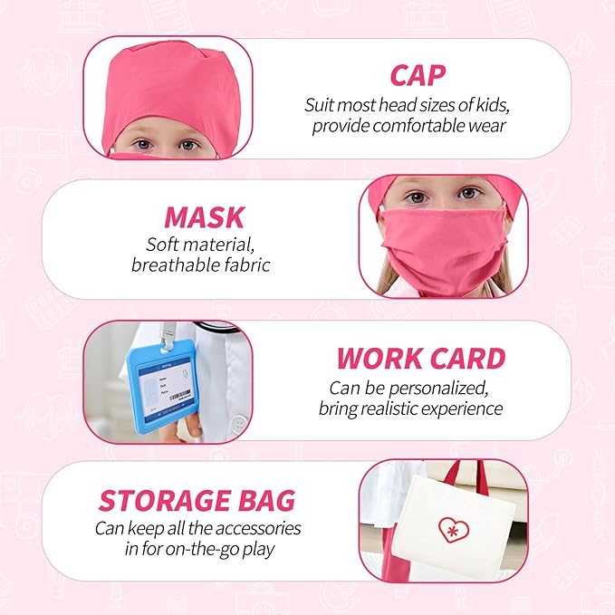 Doctor Costume for Kids 3 4 5, Toddler Medical Dress up Clothes with Real Stethoscope & Carry Bag