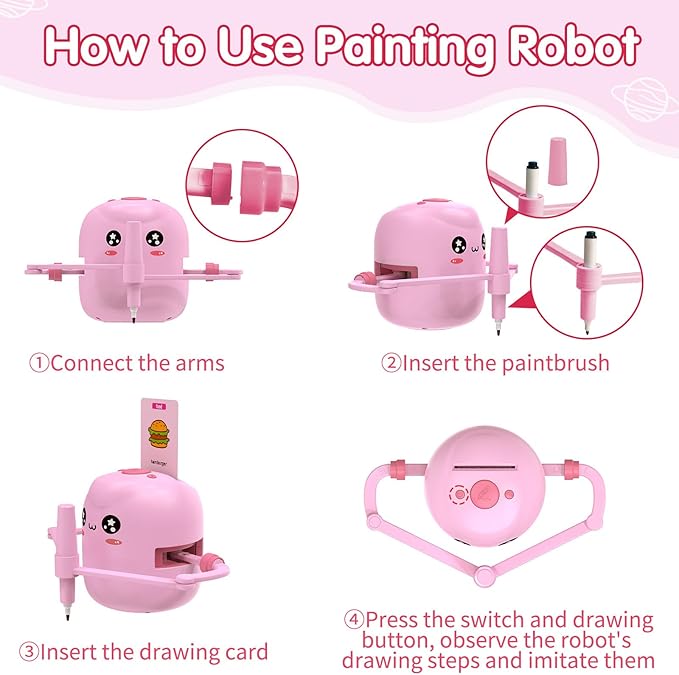 Drawing Robot for Kids with 150 Cards, Interactive Educational Painting Robot with Voice Interaction, Montessori Drawing Learning Toy for 5 6 7 8 9 Boys Girls Birthday Present