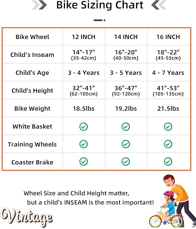 JOYSTAR Vintage Kids Bike with Training Wheels & Basket, 12 14 16 20 24 Inch Girls Bike for 2-14 Years Old, Multiple Colors