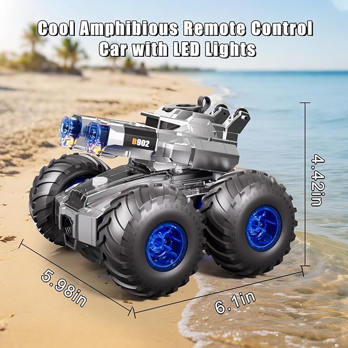 Amphibious Remote Control Car with Water Gun, Waterproof Monster Truck Toy 4WD All-Terrain RC Cars, Remote Control Boat Toys Gesture Sensing Rc Stunt Car, Birthday Gifts for Boys Age 8 9 10 11 12 Yrs