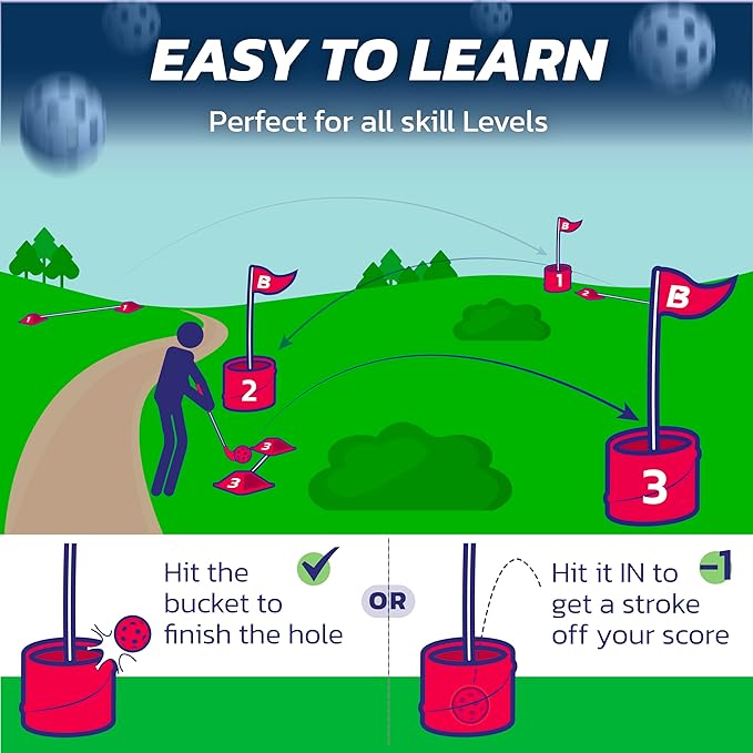 bucketgolf Game Pro The Original Ultimate Backyard Golf Game for Family, Adults and Kids - Portable 9 Hole Golf Course Play Outdoor, Lawn, Park, Beach, Yard