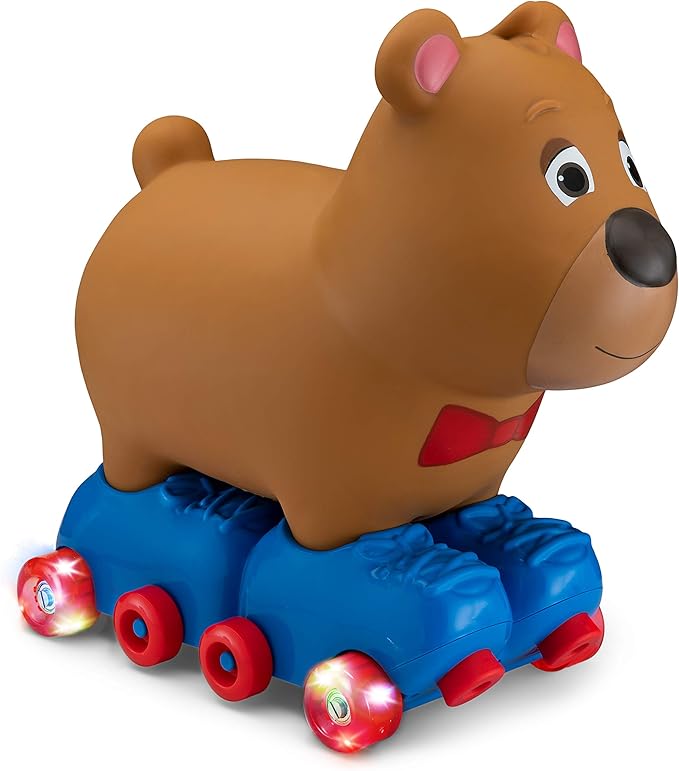 Kid Trax Silly Skaters Bear Toddler Foot to Floor Ride On Toy, Kids 1-3 Years Old, Soft and Inflatable, Single Rider, Light Up LED Rollerskates, Brown