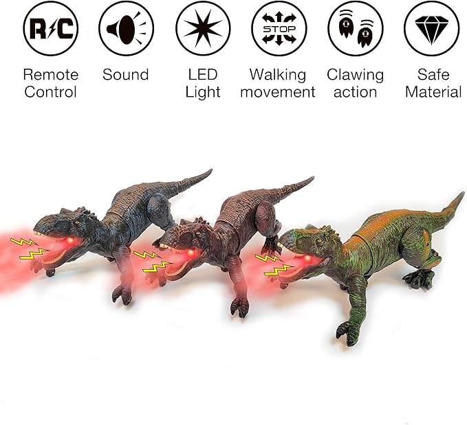 Remote Control Dinosaur Toys for Kids 3-5, 5-7, 8-12, 10-12, Electronic RC T Rex Dino Robot Toy for Boys, Top Christmas & Birthday Gifts for 6 7 8 9 10 11 & 12 Year Old Boys (Color: Brown)