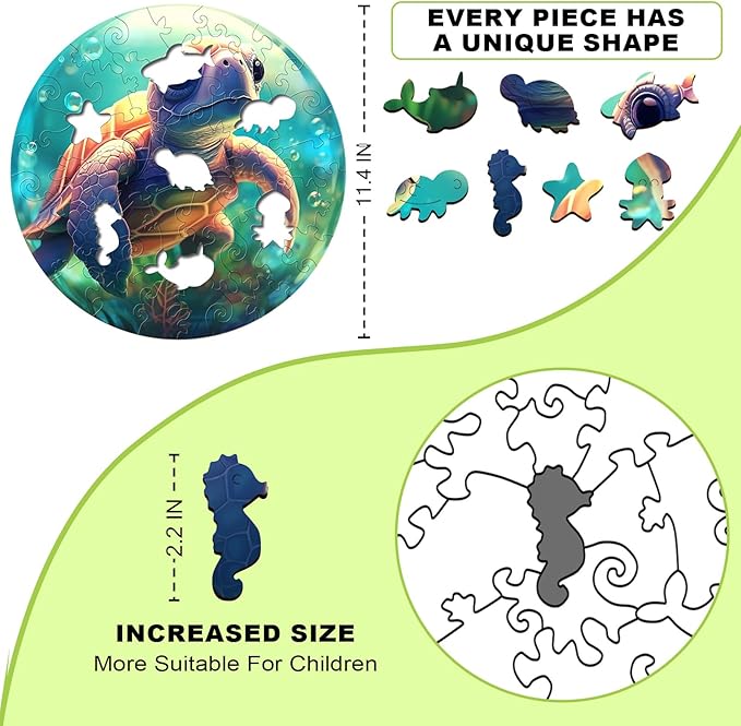Easter Gifts for Kids Girls Boys, Easter Basket Stuffers, Wooden Jigsaw Puzzles for Kids Ages 4-6, 50 Piece Unique Shape Animal Theme Puzzle - Preschool Learning Educational Toys for Kid (Sea Turtle)