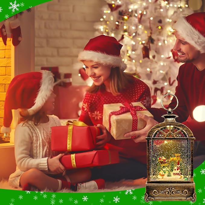 Musical Christmas Snow Globe Lantern - USB/Battery Operated Swirling Glitter Lantern with Timer, Snow Globe Decoration for Home Holiday Decor (Deer)