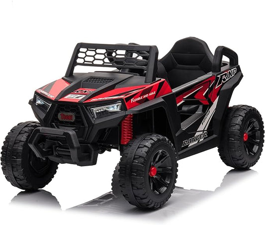 TOBBI 12V Kids Ride on Car, Electric Off-Road UTV Truck with Forward and Reverse Functions, Double Open Doors, Safety Belt, Horn, Music, and Lights for Kids Aged 3-5 Years (Red)