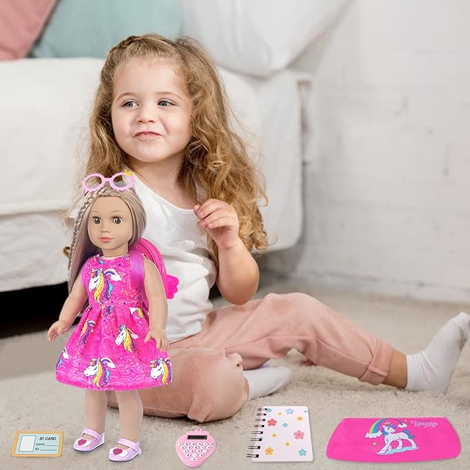 American 18 Inch Doll Accessories Stationery Set and Clothes Pink Unicorn Series for Kid's 18 Inch Doll