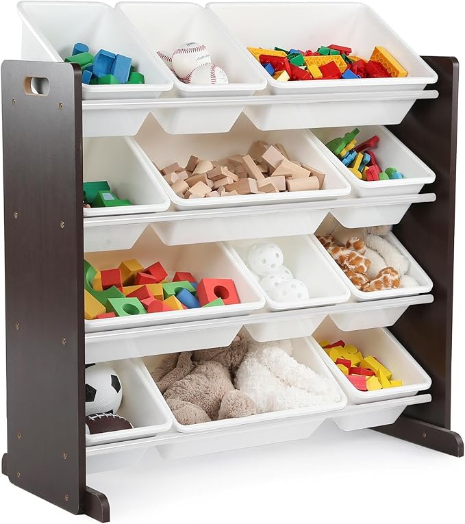 Humble Crew Modern Toy Organizer with 12 Bins, Espresso/White