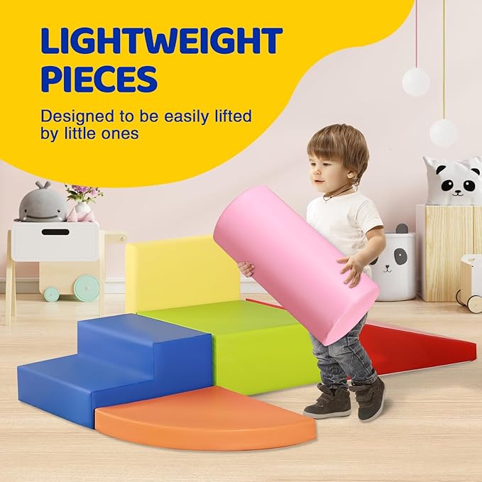 6-Piece Soft PU Leather Toddlers Climbing Toys for Baby - Kids Foam Climbing Blocks for Toddlers Indoor - Climb & Crawl Soft Foam Block Activity Play Set - Toys for Kids Crawling Sliding (Colorful)