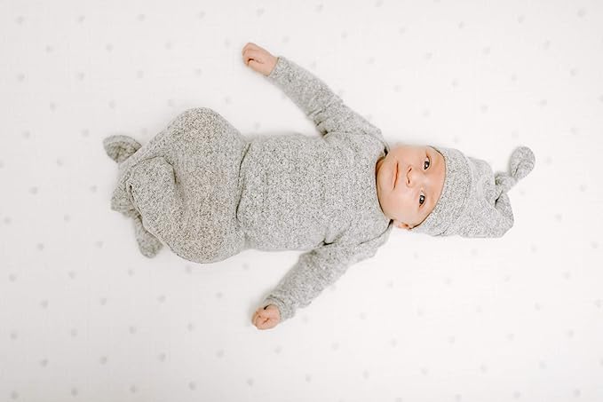 aden + anais Snuggle Knit Knotted Newborn Baby Gown & Hat Set-Heather Grey