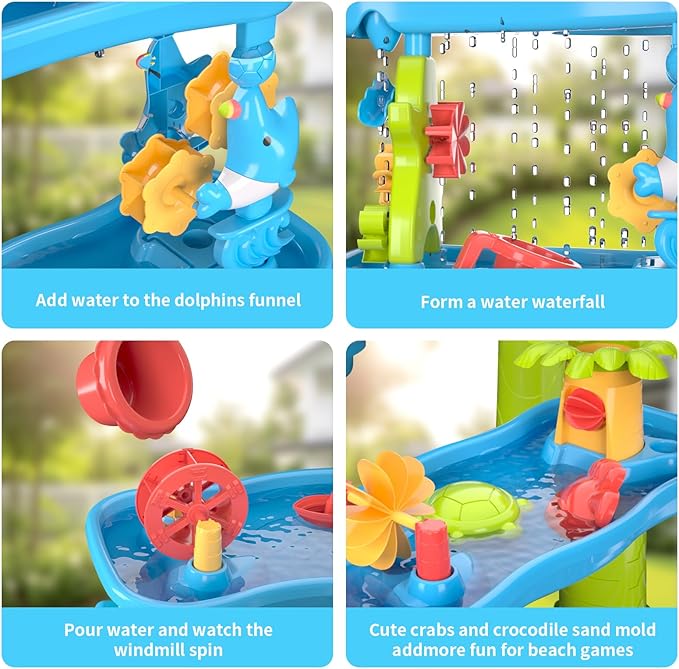 Water Table for Toddler, Rain Shower Splash Pond Toddler Water Table, Kids Water and Sand Activity Sensory Play Table, Summer Outdoor Toys for Toddlers 3-5 4-8 Years Old Boys Girls