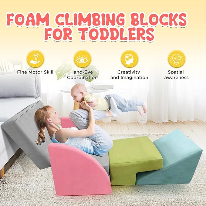 Foam Climbing Blocks for Toddlers 7 PCS Foldable Soft Play Set Toddler Climbing Toys Indoor Baby Climbing Gym Kids Corner Climber