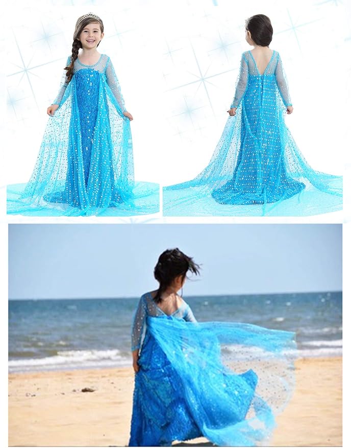 Luxury Princess Dress Costumes with Shining Long Cape Girls Birthday Party