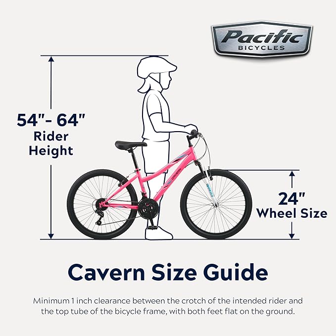 Cavern Mountain Bike for Youth or Adult Boys Girls, 7 or 21-Speed Twist Shifter Options, 20/24/26-Inch Wheels, 11 to 17.5-Inch Steel Frame, Front Suspension, Kickstand Included