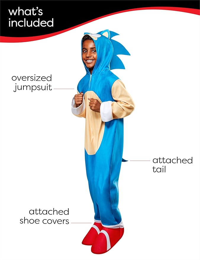 Rubies Child's Sonic The Hedgehog Oversized Jumpsuit Costume, Medium