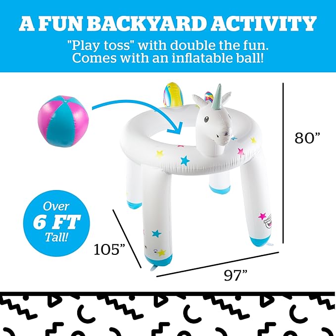 BigMouth Inc. Giant Inflatable Unicorn Ring Sprinkler, Fun Summer Backyard Water Games & Splash Toy for Kids, 6 Feet Tall