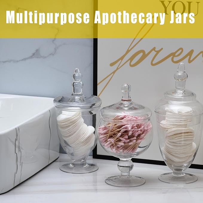 Apothecary Jars Glass Decorative Candy Jars, Buffet Display, Elegant Storage Jar, Decorative Wedding Candy Organizer Canisters 3 Pack