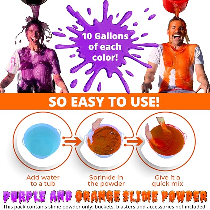 PARTY GOAT Instant Slime Powder Mix. Bulk 20 Gallon Pack. Just Add Water to Make Orange & Purple Slime for Color Run, Blaster Guns & Color Wars