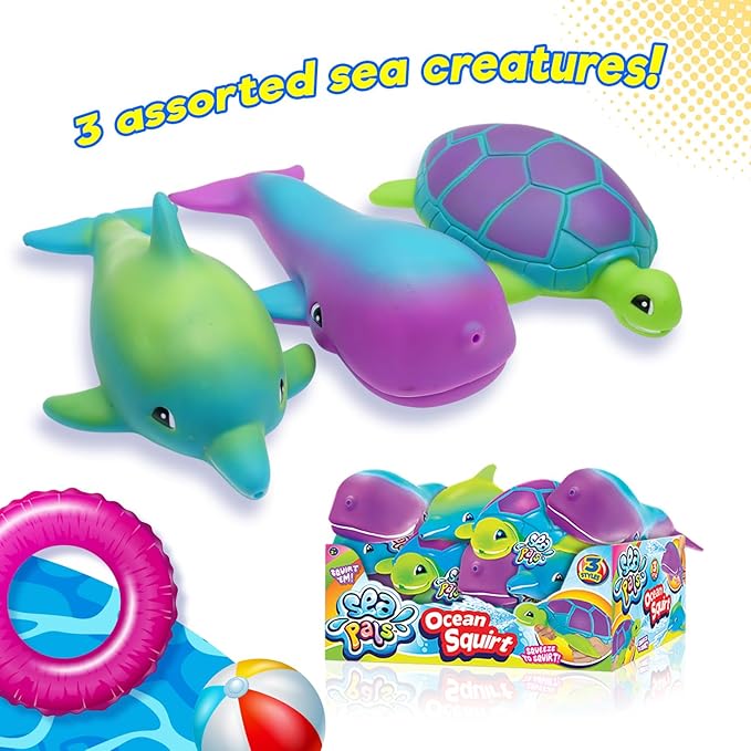 JA-RU Ocean Squirt Squishy Water Animals (3 Water Toys) Fun Floating Foam Sea Animal Toys for Kids. Sea Turtle, Dolphin, Whale Toddler Bath Toys. Pool & Beach Accessories. 4012-3s