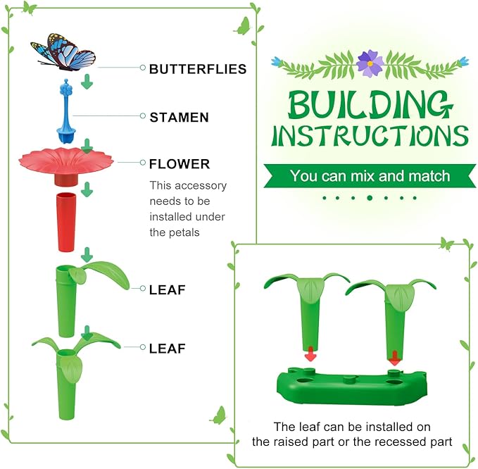 SpringFlower Toys for Girls 3 4 5 6 7 Years Old, Flower Garden Building Kit with Storage case,Educational STEM Toy and Preschool Garden Play Set for Toddlers, 148pcs