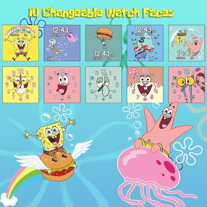 SpongeBob SquarePants Kids Smart Watch Touchscreen with Camera Games Stopwatch Alarm Fitness Tracker Photo Video Recorder – Fits Wrist Sizes 5.5" to 8"