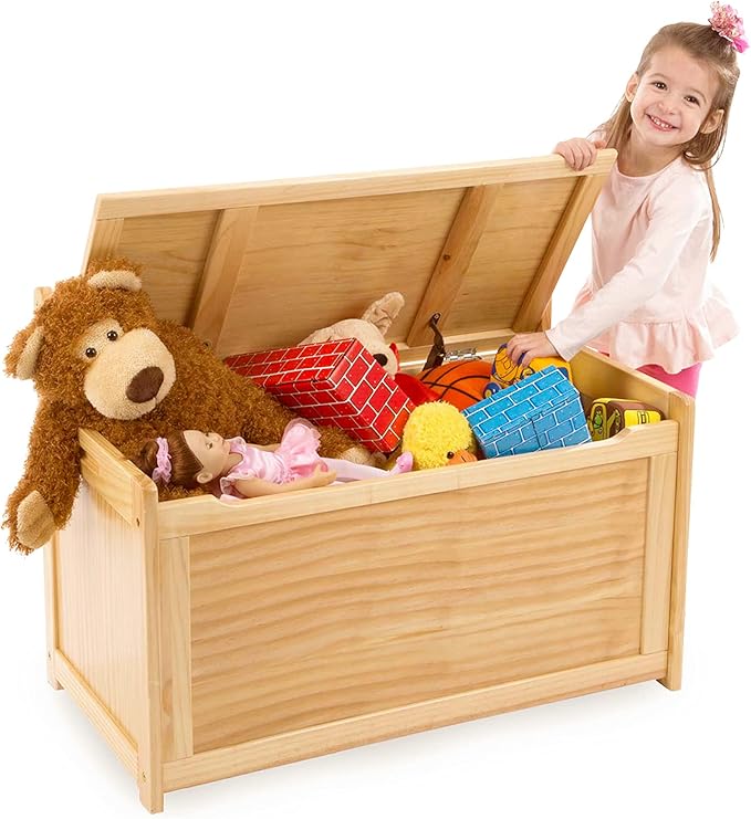 Melissa & Doug Wooden Toy Chest - Light Wood Furniture for Playroom, Blonde