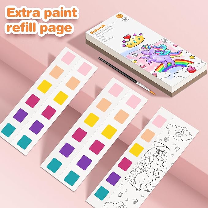 Paint with Water Coloring Books for Kids, Pocket Mess Free Watercolor Painting Kit, Water Color Paint Set Arts and Crafts Gift for Girls Ages 4 5 6 7 8+, Travel Activity Toy - Unicorns