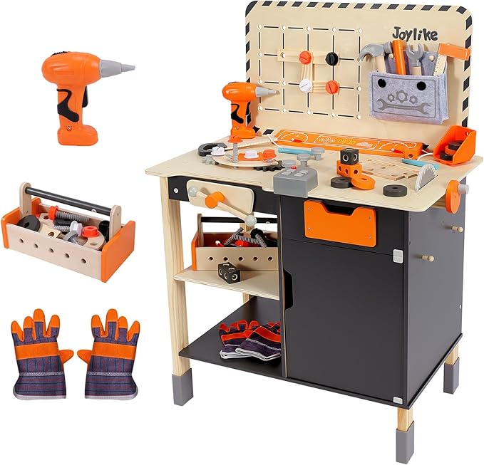 Kids Tool Set - Premium Wooden Toddler Bench With Realistic Tools and Sound Effects, Educational Toy for Ages 3-5, 6-8