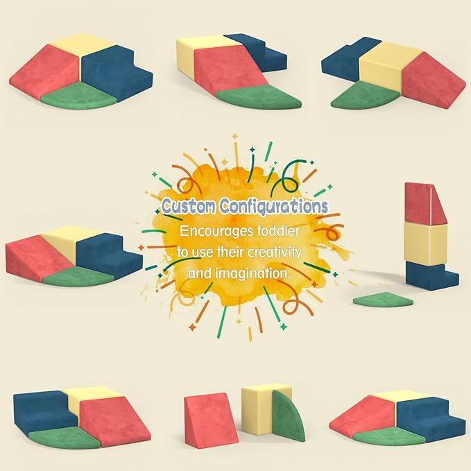 4 Piece Foam Climbing Blocks, Velvet Fabric Soft Play Set Large Baby Climbing Gym Indoor Climbing Toys for Toddlers 1-3 Inside