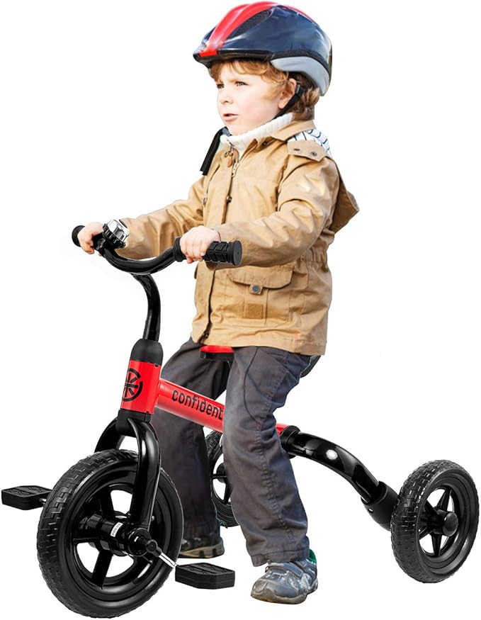 Ancaixin 3 in 1 Toddler Tricycles for 2-5 Years Old Boys and Girls with Detachable Pedal and Bell | Foldable Baby Balance Bike Riding Toys for Kids | Infant Birthday New Year Red