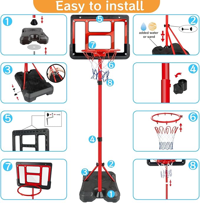 Boys Toy Gifts for 3 4 5 6 7 8 Years Old, Kids Basketball Hoop Adjustable Height 3.5FT-6.2FT, Mini Basketball Hoop for Kid Boys, Basketball Goal Toys Outdoor Indoor Game Gifts for Boys