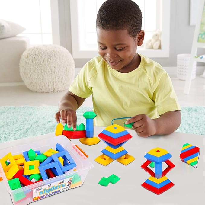 Slyder Set: 60 Pieces 3D Pyramid Building Blocks, Geometric Stacking Toys for Kids Ages 4+ - Creative Early Childhood STEM Educational Toys for Preschool Boys and Girls