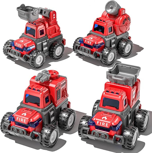 Fire Trucks Toys for Toddlers 3-5, 4 PCS Car Trucks for Toddlers Boys Girls with Flexible Joints, Kids Toddlers Toys for 3 4 5 6 Years Old Boys Girls Birthday Gifts