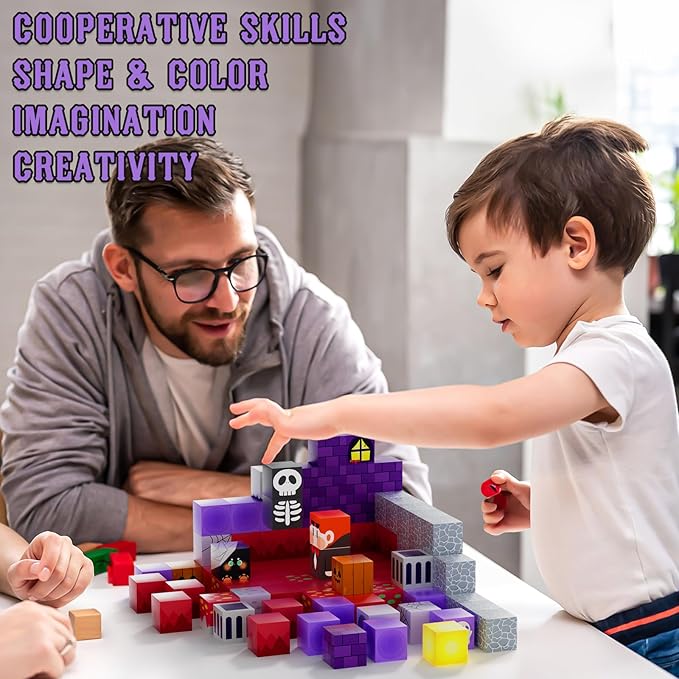 100PCS Magnetic Blocks Building Toys for Boys Girls 3+,STEM Sensory Toys for Toddlers, Magnetic Building Cube Game Sets Halloween Birthday Gift for Kids