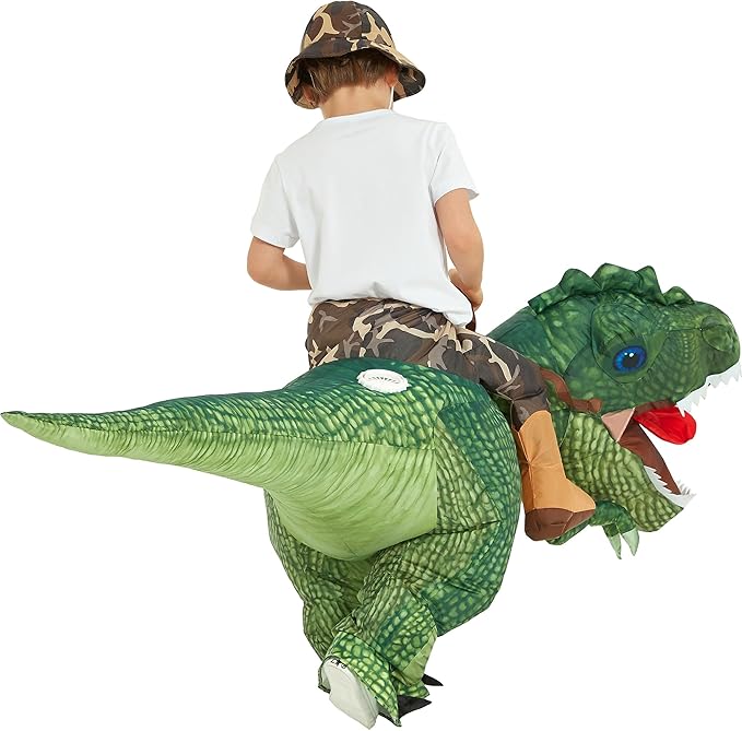 One Casa Inflatable Costume Dinosaur Riding T Rex Air Blow up Funny Party Halloween Costume for Kids