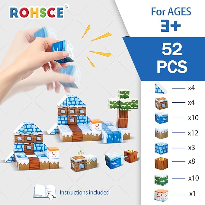Magnetic Blocks Kids Building Toys, STEM Preschool Montessori Sensory Toys, Magnetic Building Blocks for Kids, Stacking Construction Toys for Boys and Girls, for Ages 3-12